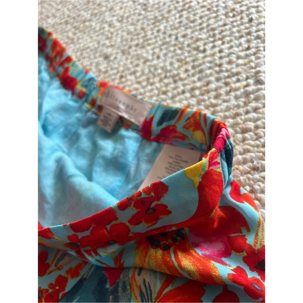 Philosophy Large Red & Teal Floral Maxi Skirt Slit Lined